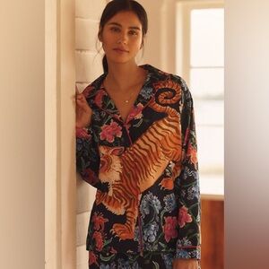 Anthropologie Paige Gemmel Navy Tiger Print Pajama Set Size 1X NWT